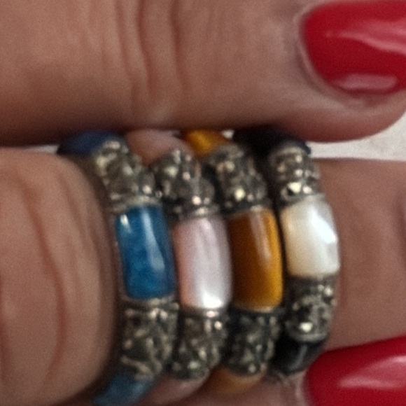 Stackable Multicolor Gemstone Sterling Silver Rings - Picture 15 of 16
